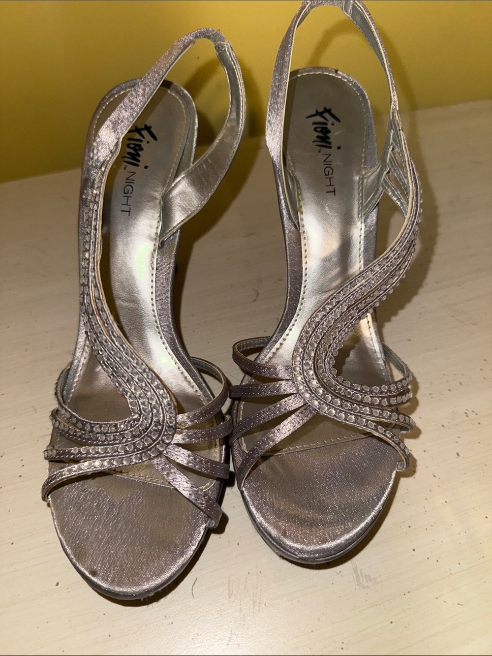 Fioni Night Women's Silver Embellished Slingback Heels